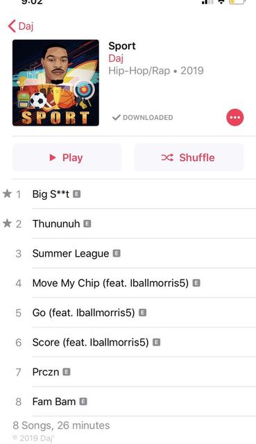 SPORT Album (2019) — Apple Music Tracklist Receipt