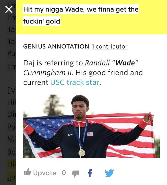 Genius Annotation — "Wade" = Randall Cunningham II (USC track)