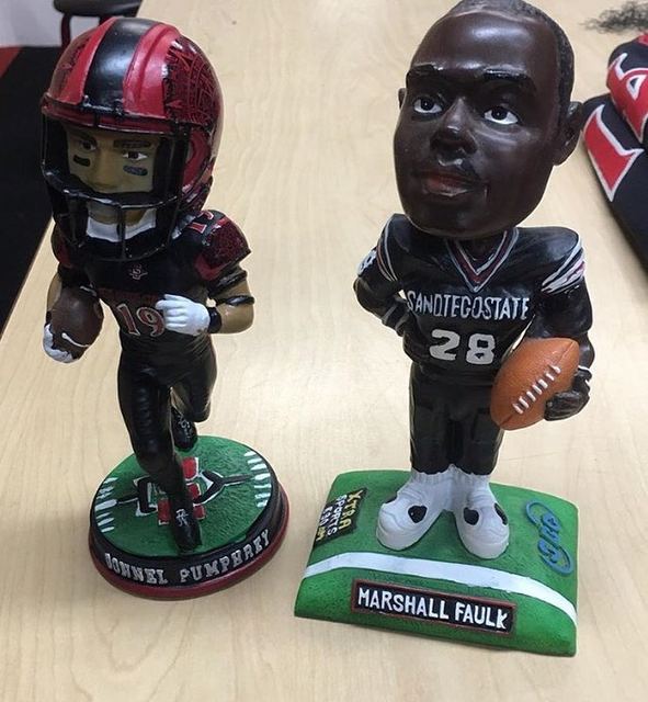 SDSU Hall of Famers Bobbleheads — Donnel Pumphrey #19 + Marshall Faulk #28