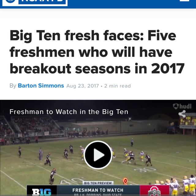 247Sports 'Big Ten Fresh Faces' — Freshman to Watch Article (Aug 2017)