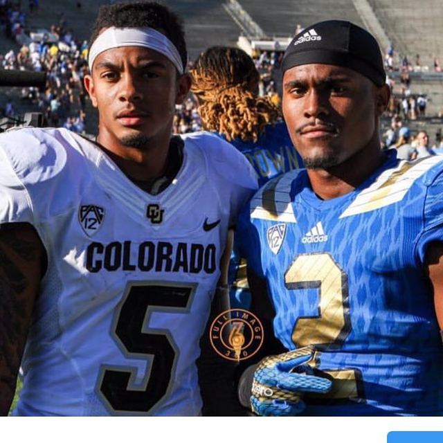 Colorado vs UCLA — Shay Fields #5 × Jaleel Wadood #4 Post-Game Photo